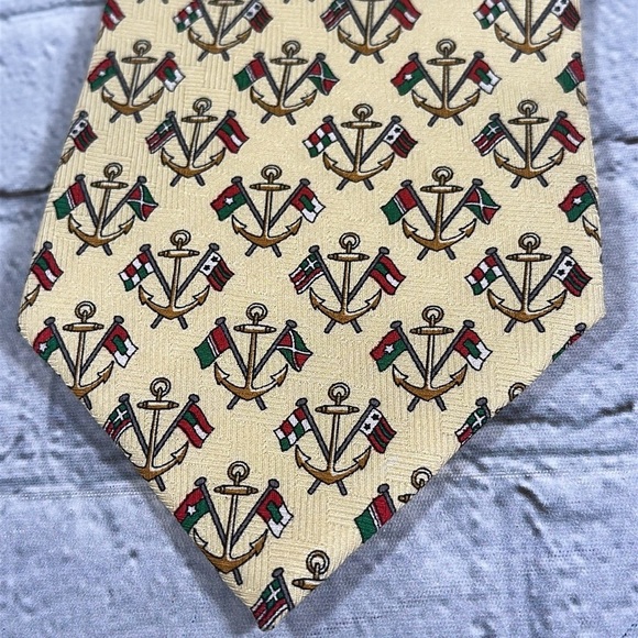 Vintage 90s Y2K Tommy Hilfiger Silk Necktie Flags Nautical Anchor - Picture 3 of 13